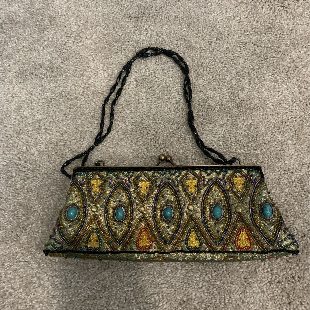 CEM handmade beaded blue and green optional crossbody clutch - Picture 4 of 9